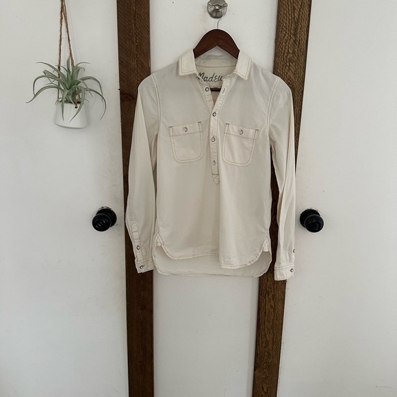 Madewell Denim Shirt Women’s Size XS Long Sleeve Popover Shirt Off-White Western - Picture 8 of 16